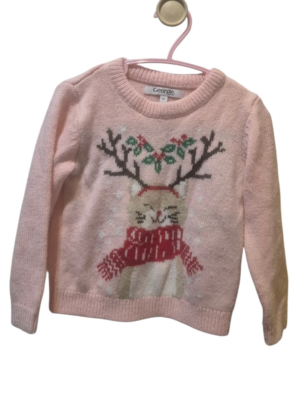 George Pink Knit Cat Reindeer Sweater